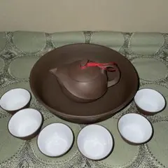 中国茶器8点セット 陶器製 急須と茶杯6個と皿