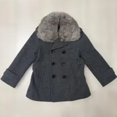 【美品】コムサデモード　グレー ウールコート ラビットファー付き