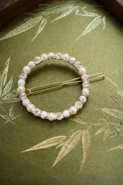 【新品・未使用】パール ビジュー サークル ヘアバレッタ ゴールド マーブル