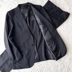 【美品✨シルク混 XLサイズ】HILTON ビジネスセットアップスーツ 黒 毛