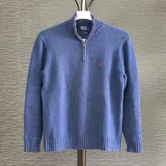 【人気】ポロラルフローレン ハーフジップ ニット ブルー 赤ポニー コットン M