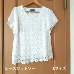 オフホワイト レース トップス フレアー袖