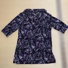 花柄五分袖カジュアルシャツ　変形襟元　Sサイズ 日本製