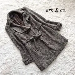 Z6【ark&co.】チェスターコート　ブラウン　ウエストリボン　総柄　M