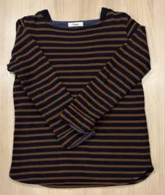 Tシャツ＊ネイビー×ブラウン＊裏起毛