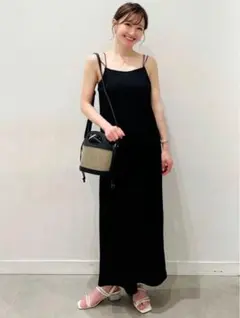 リブキャミワンピース ブラック ロング丈 S