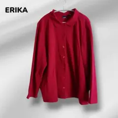 ERIKA バーガンディー ボタン前開き 襟 ポケット付き カーディガン US