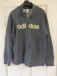 adidas アディダス ジップアップパーカー グレー ロゴプリント　Lサイズ