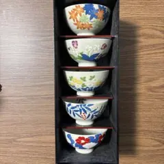 花柄飯碗5個セット 専用木箱付き
