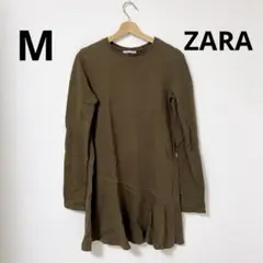 ZARA アシンメトリーペプラムミニワンピース　チュニックオリーブグリーン 長袖