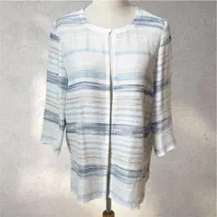 【レリアン】11サイズ/カーディガン/ボーダー柄/青系/クールネック/長袖