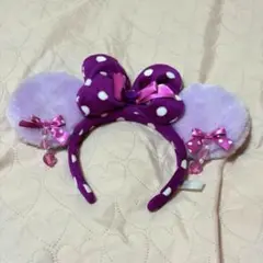 ディズニー ミニーちゃん カチューシャ イヤリング付き ピンク 紫 水玉