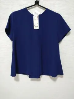 UNIQLO ドレープブラウス　半袖　ブルー　XSサイズ　イージーケア
