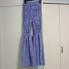 SHEIN★青×ピンクのチェックフレアパンツ★Mサイズ