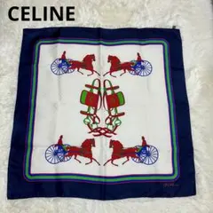 CELINE セリーヌ シルクスカーフ 大判 イタリア製 ジョッキー 馬柄 CELINE セリーヌ シルク100% スカーフ 馬柄 90cm｜Yahoo!フリマ（旧
