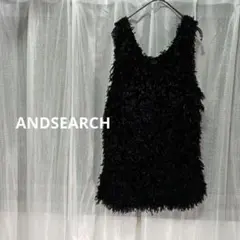 ANDSEARCH アンドサーチ フリンジデザイン 黒タンクトップ　ノースリーブ