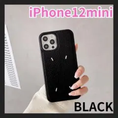 iPhone12 mini ケース ブラック 黒 レザー刺繍 シンプル　人気