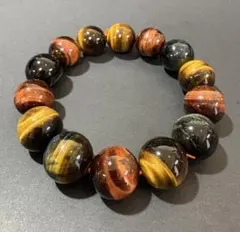 極上カラフルタイガーアイ 18mm 大玉ブレスレット 内径18cm｜三色虎目石