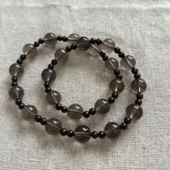 天然石 2連ブレスレット スモーキークォーツ×ガーネット