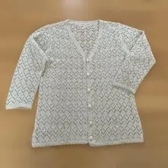 透かし編み ベージュ カーディガン Mサイズ