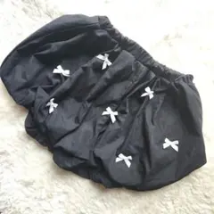 【150cm】ブラック バルーンショートパンツ ホワイトリボン付き 女の子