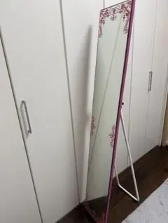 アンティーク】昭和レトロ アイアンフレーム スタンドミラー 姿見 赤縁