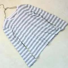 無印良品 ボーダー長袖Tシャツ グレー×ホワイト XLサイズ メンズ カジュアル