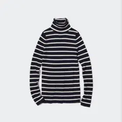 UNIQLO エクストラファインメリノリブタートルネックセーター　ボーダー
