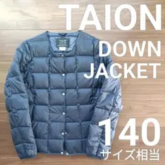 TAION タイオン ダウン クルーネック ボタン ネイビー