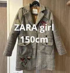 ザラ　刺繍入りチェックコート