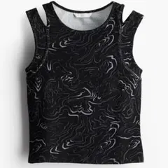 H&M リブタンクトップ マーブル柄 ブラック Sサイズ