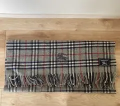 BURBERRY マフラー グレー ウール ノバチェック 刺繍