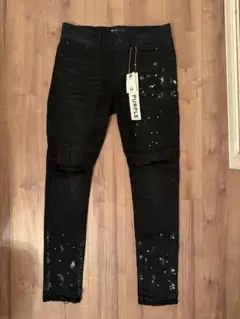 Purple Brand ペイント＆ダメージ加工 ブラックデニム 32値下げ⭕️