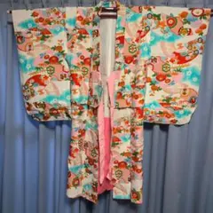 USED、女児着物、袷、柄いっぱい