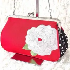 和装 がま口バッグ 2WAY チェーン クラッチバッグ 花刺繍 ちりめん 成人式
