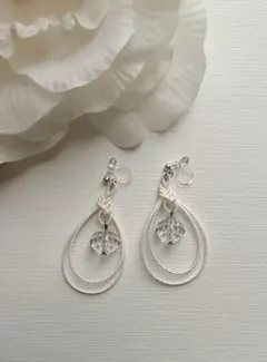 #1603 水引アクセサリー　みょうが結び　イヤリング　クリアビーズ