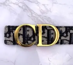 Dior ロゴ入りベルト ブラック/ベージュ オブリーク