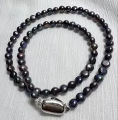 A6235 真珠　ネックレス　黒真珠　男女兼用　淡水　パール