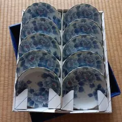青い花柄の小皿10枚セット レトロ