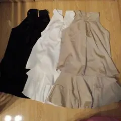 ハイネックノースリーブとフリルスカートセット（黒・白・ベージュ）3セット