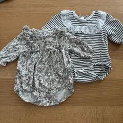 花柄とストライプのロンパース2点セット