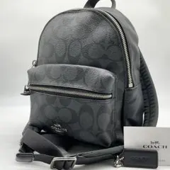 美品 COACH コーチ シグネチャー ミニリュックサック レザー ブラックのサムネイル