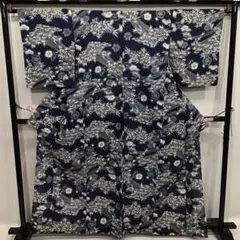 竺仙大人の浴衣朝顔柄浴衣単品紺色白抜き花柄洗える着物ネイビー