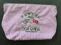韓国　韓国語　ギンガムチェック ポーチ ピンク