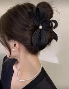 【新品未使用】黒リボンヘアアクセサリー パール付き