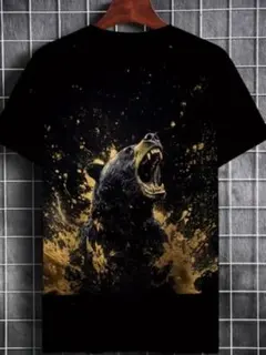 イラスト　アート　ベア　熊　ブラック　メンズ　Tシャツ　Ⅿサイズ
