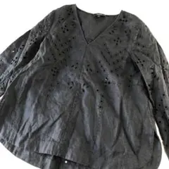 セオリー　リネン100% Theory 長袖 アイレット刺繍 ブラウス ブラックのサムネイル
