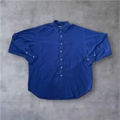 ラルフローレン ストライプ 長袖シャツ XL ブルー×ネイビー 刺繍ロゴ