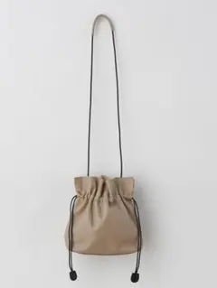 巾着 ショルダーバッグ ハンドバッグ レザー調 ベージュ