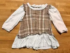 バースデイ　長袖　トップ　ブラウン　チュニック　チェック柄　95cm